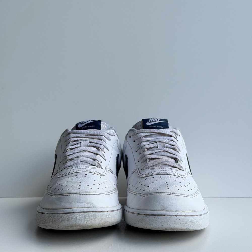 Nike Court Vision Low Mens 10 White Navy Leather Retro Basketball Shoes Y2K - Picture 5 of 9